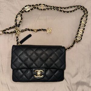 Chanel Black Caviar Pick Me Up Flap Quilted Leather Belt Bag